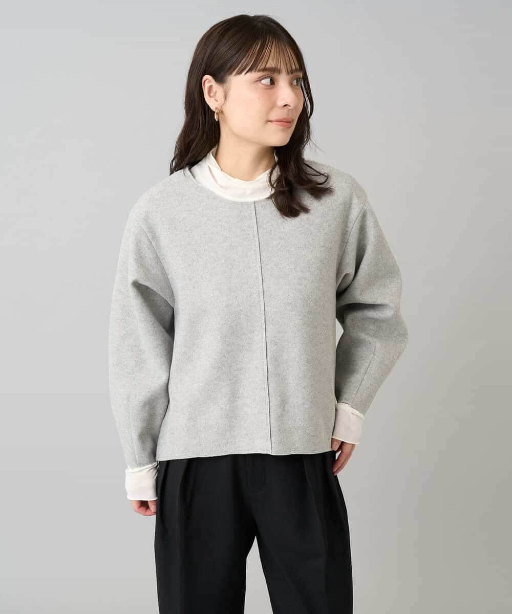 K3KBD48059 a.v.v Elmi(アー・ヴェ・ヴェ) 【低身長サイズ】ウールライクジャージプルオーバー【洗える/ストレッチ】 ライトグレー