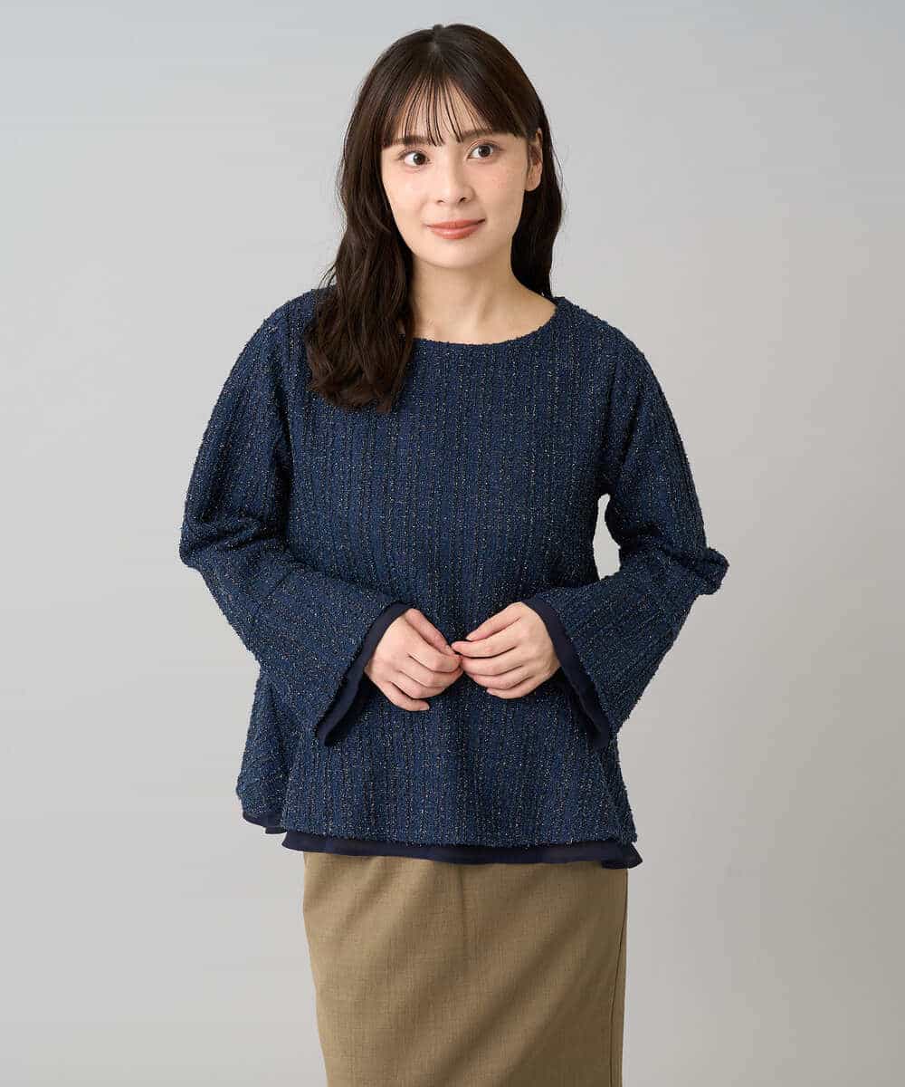 K3KBD50049 a.v.v Elmi(アー・ヴェ・ヴェ) 【低身長サイズ】ツイードペプラムトップス ブラック