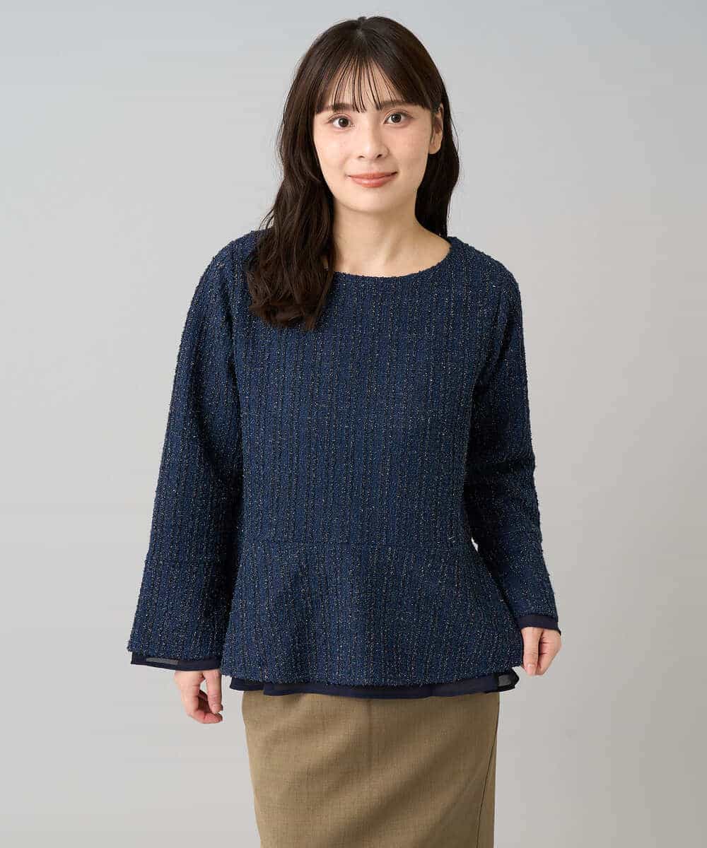 K3KBD50049 a.v.v Elmi(アー・ヴェ・ヴェ) 【低身長サイズ】ツイードペプラムトップス ブラック