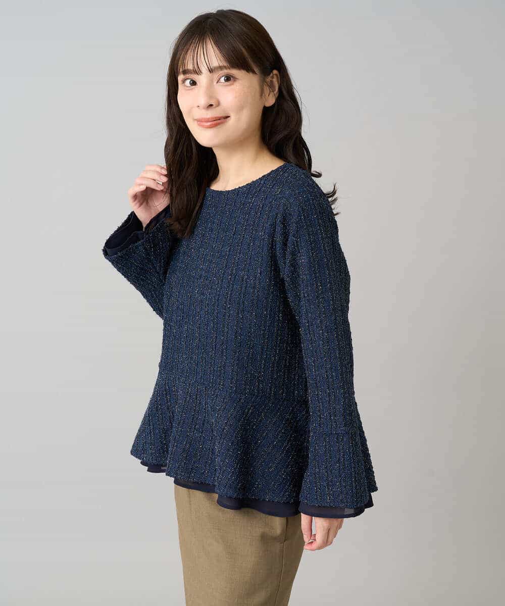 K3KBD50049 a.v.v Elmi(アー・ヴェ・ヴェ) 【低身長サイズ】ツイードペプラムトップス ブラック