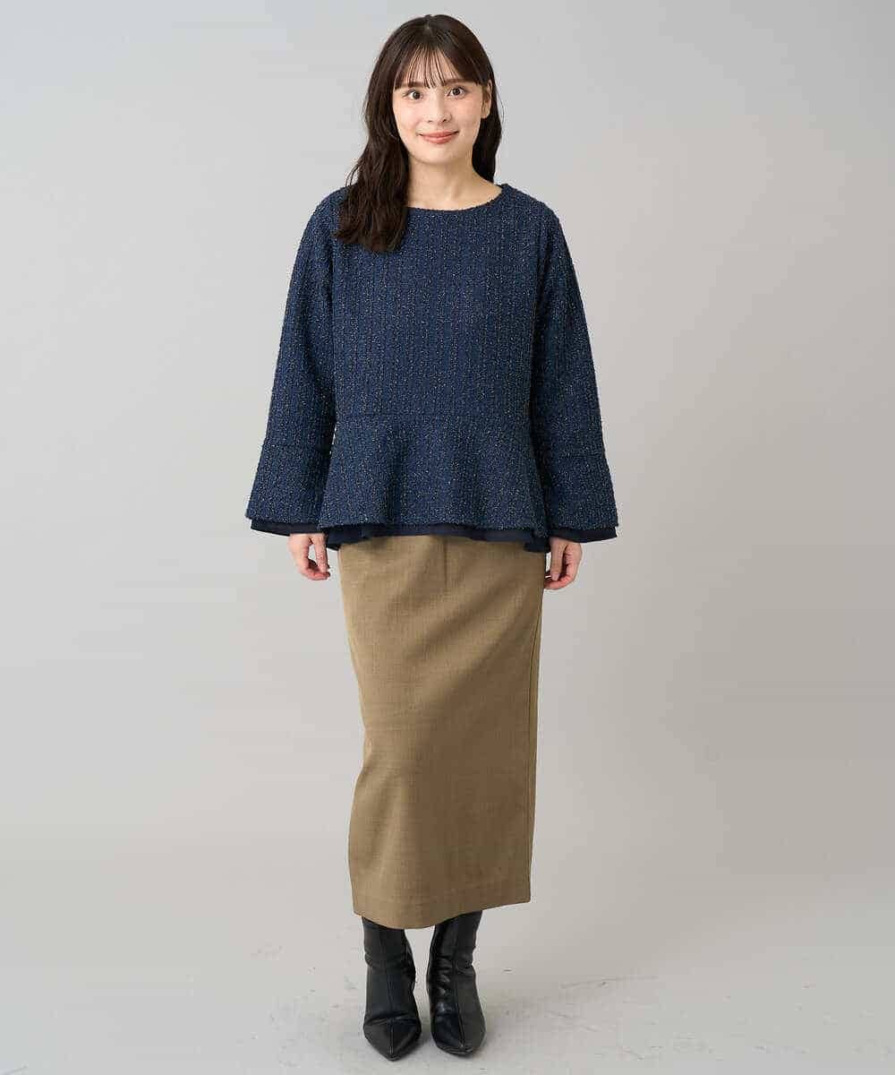 K3KBD50049 a.v.v Elmi(アー・ヴェ・ヴェ) 【低身長サイズ】ツイードペプラムトップス ブラック