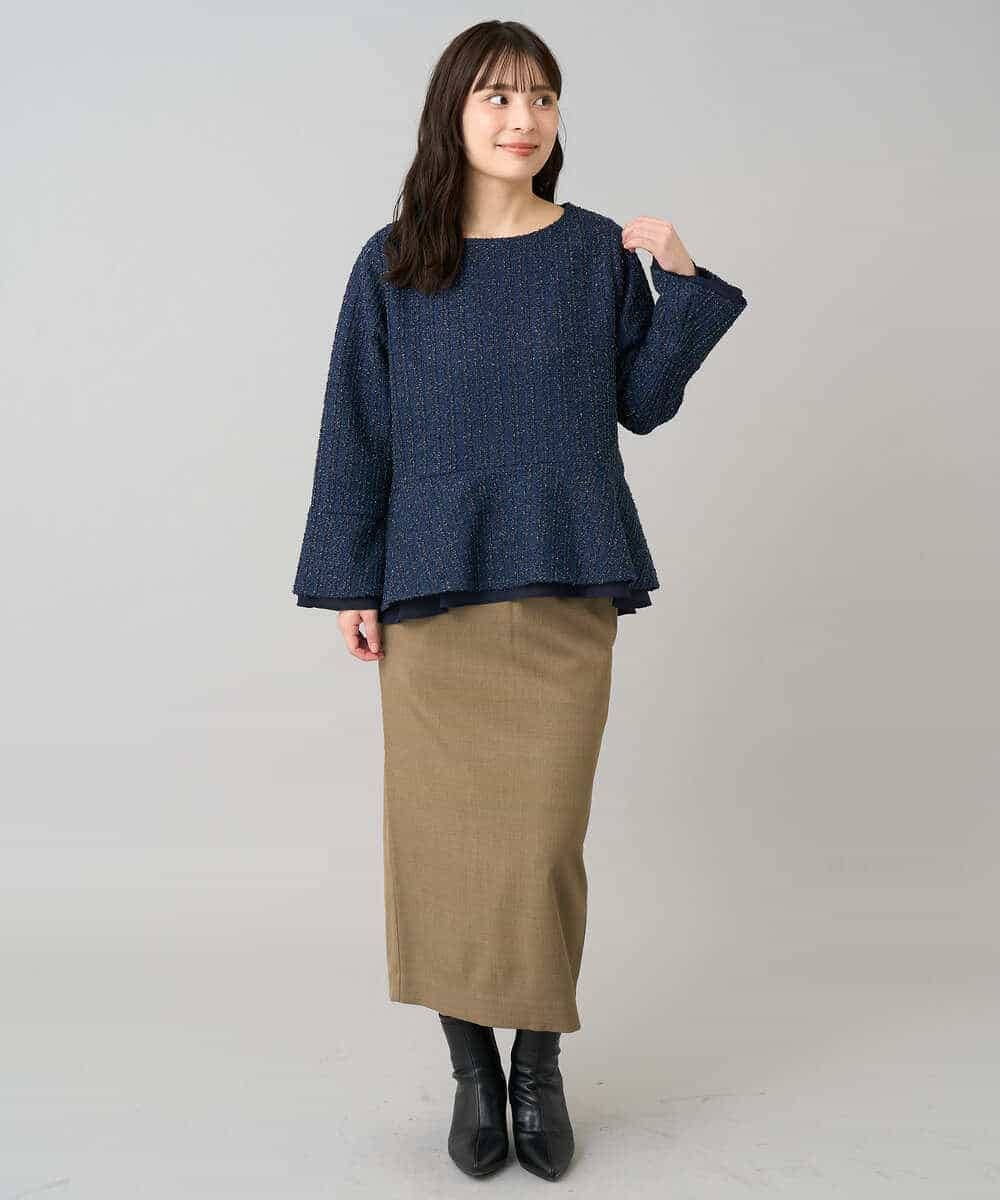 K3KBD50049 a.v.v Elmi(アー・ヴェ・ヴェ) 【低身長サイズ】ツイードペプラムトップス ブラック