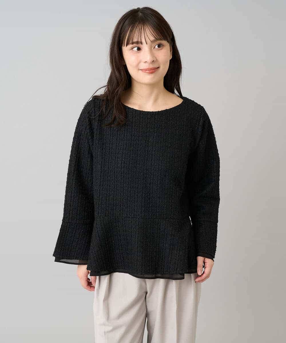 K3KBD50049 a.v.v Elmi(アー・ヴェ・ヴェ) 【低身長サイズ】ツイードペプラムトップス ブラック