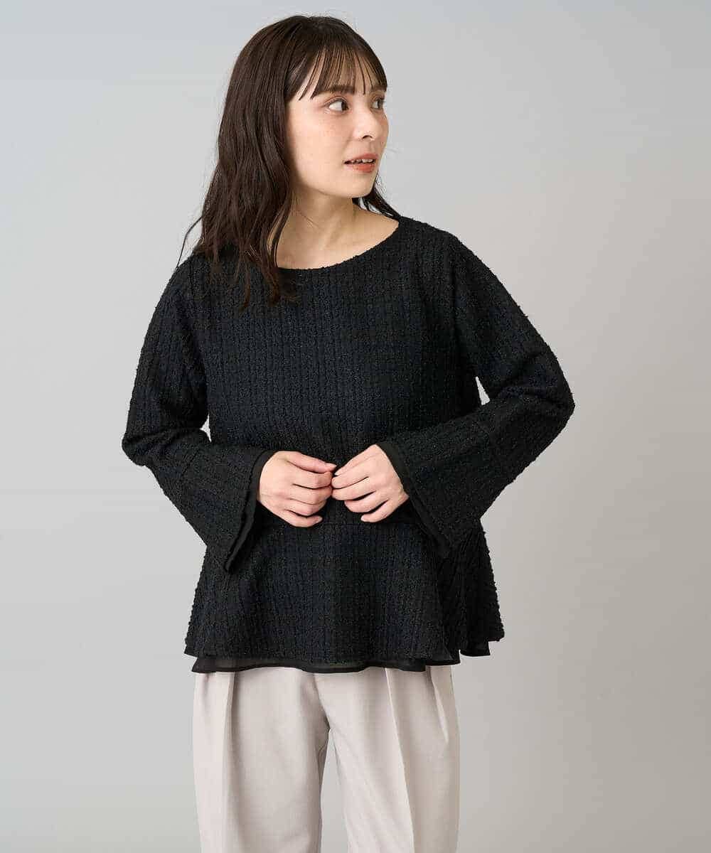 K3KBD50049 a.v.v Elmi(アー・ヴェ・ヴェ) 【低身長サイズ】ツイードペプラムトップス ブラック