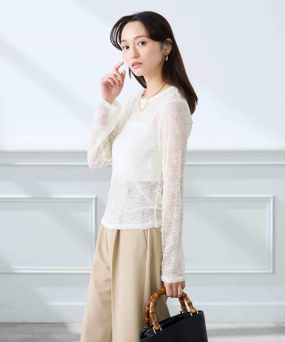 K3KED04029 a.v.v Elmi(アー・ヴェ・ヴェ) 【低身長サイズ】ストレッチレーストップス アイボリー