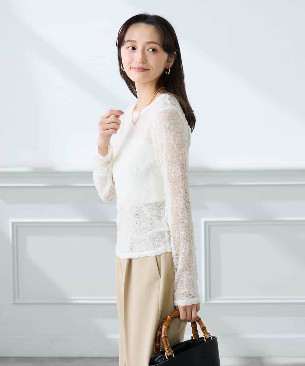 K3KED04029 a.v.v Elmi(アー・ヴェ・ヴェ) 【低身長サイズ】ストレッチレーストップス アイボリー