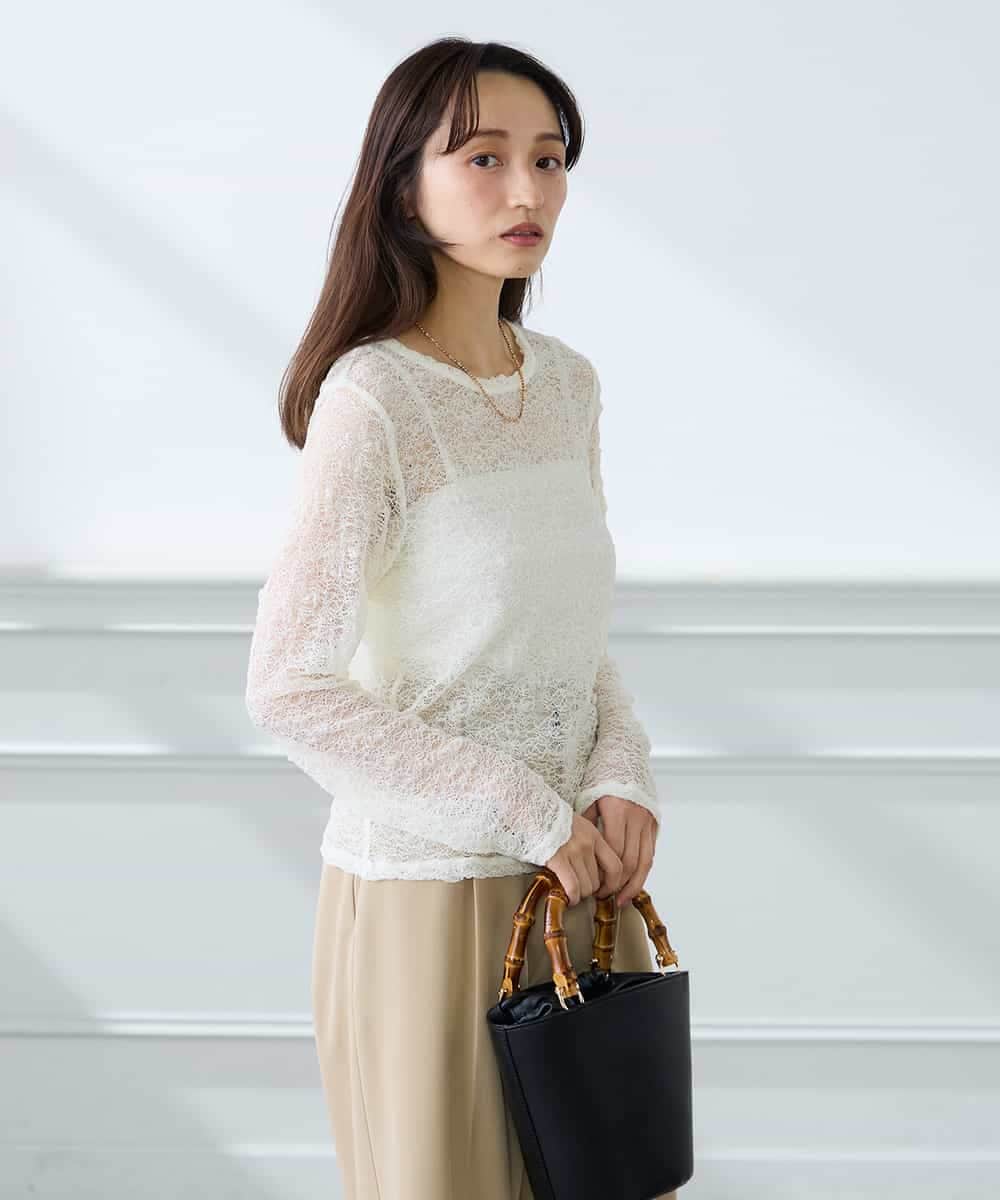 K3KED04029 a.v.v Elmi(アー・ヴェ・ヴェ) 【低身長サイズ】ストレッチレーストップス アイボリー