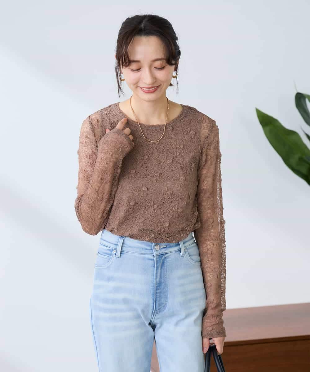 K3KED04029 a.v.v Elmi(アー・ヴェ・ヴェ) 【低身長サイズ】ストレッチレーストップス アイボリー