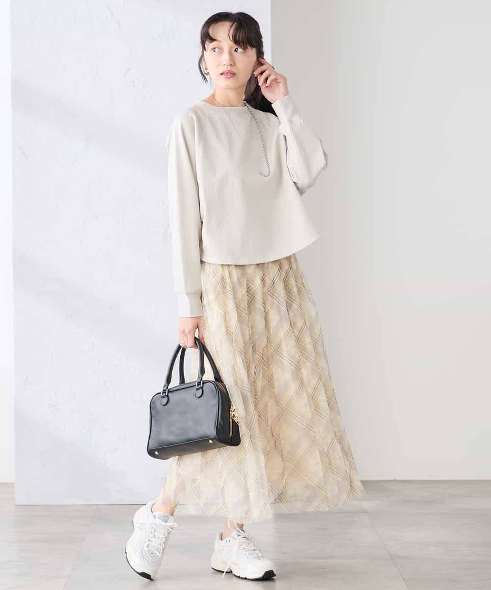 K3KED14044 a.v.v Elmi(アー・ヴェ・ヴェ) 【低身長サイズ】ラメ裏毛ドルマンスウェット グレージュ