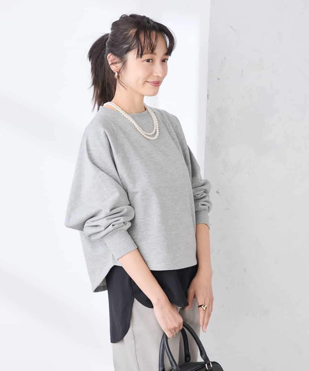 K3KED14044 a.v.v Elmi(アー・ヴェ・ヴェ) 【低身長サイズ】ラメ裏毛ドルマンスウェット グレージュ