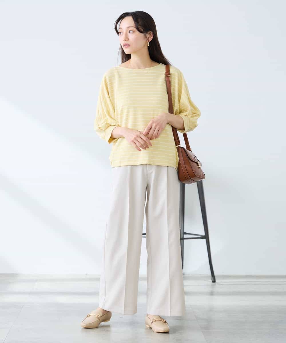 K3KFD03039 a.v.v Elmi(アー・ヴェ・ヴェ) 【低身長サイズ】ボーダードルマントップス ライトイエロー