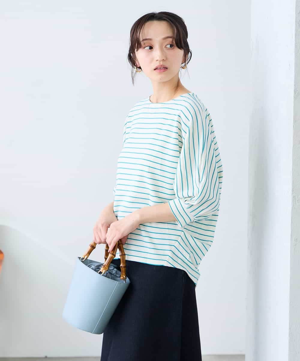 K3KFD03039 a.v.v Elmi(アー・ヴェ・ヴェ) 【低身長サイズ】ボーダードルマントップス ライトイエロー