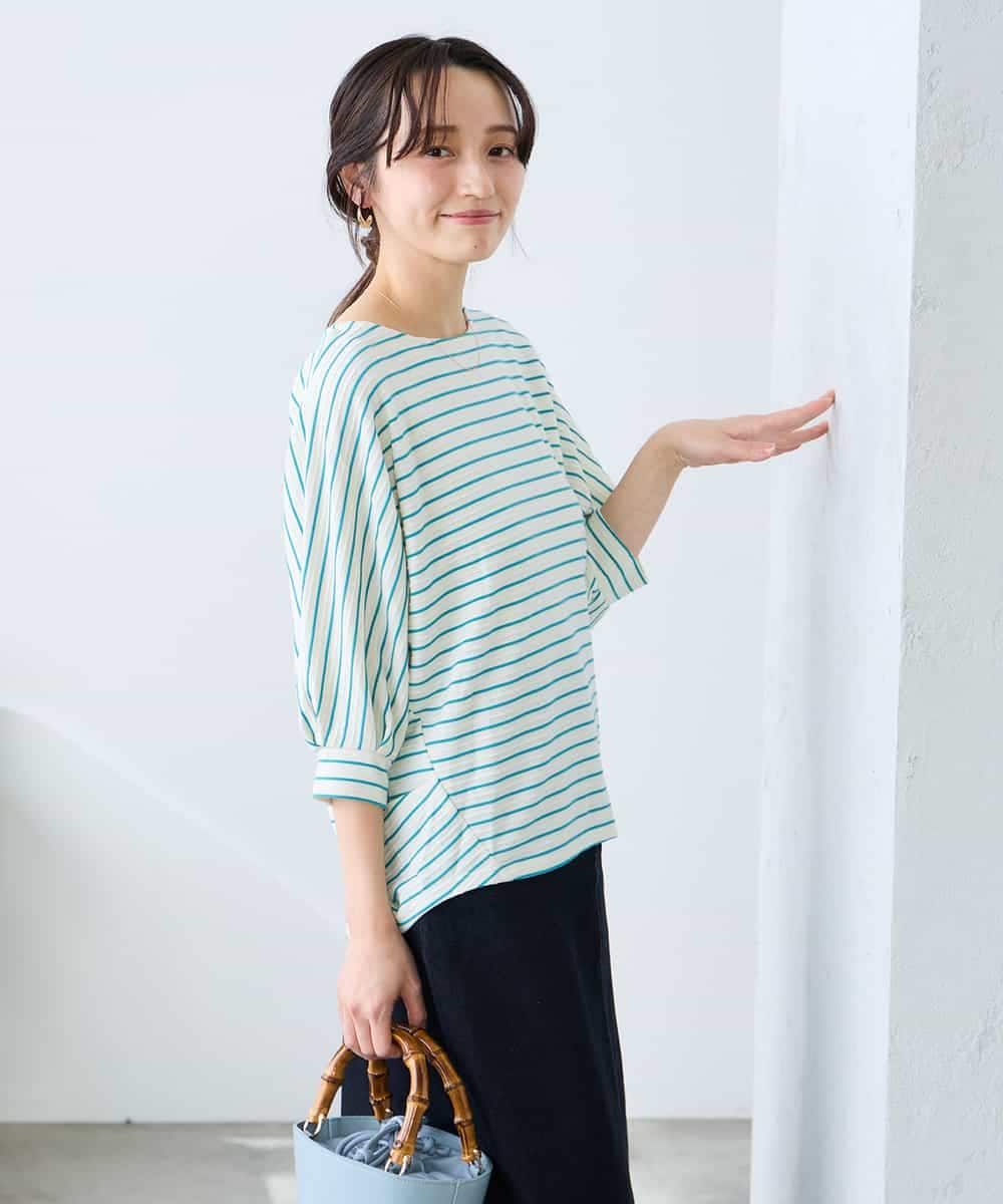 K3KFD03039 a.v.v Elmi(アー・ヴェ・ヴェ) 【低身長サイズ】ボーダードルマントップス ライトイエロー