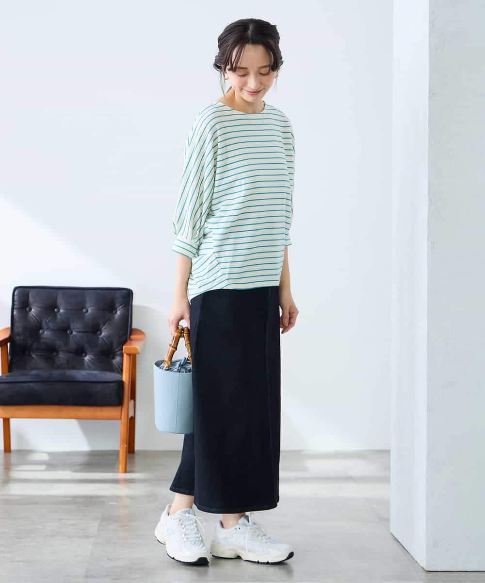 K3KFD03039 a.v.v Elmi(アー・ヴェ・ヴェ) 【低身長サイズ】ボーダードルマントップス ライトイエロー