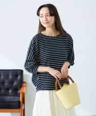 K3KFD03039 a.v.v Elmi(アー・ヴェ・ヴェ) 【低身長サイズ】ボーダードルマントップス ライトイエロー