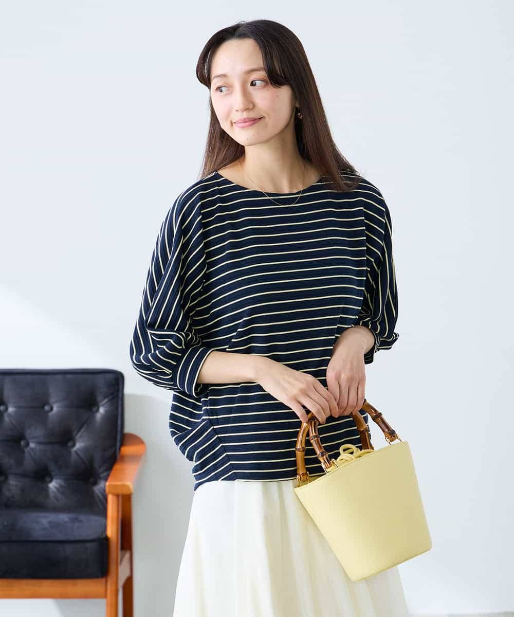 K3KFD03039 a.v.v Elmi(アー・ヴェ・ヴェ) 【低身長サイズ】ボーダードルマントップス ライトイエロー