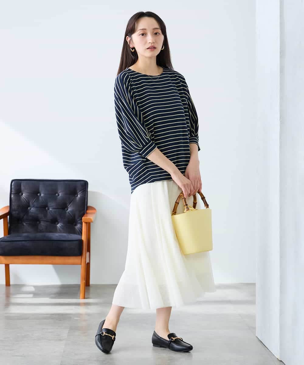 K3KFD03039 a.v.v Elmi(アー・ヴェ・ヴェ) 【低身長サイズ】ボーダードルマントップス ライトイエロー