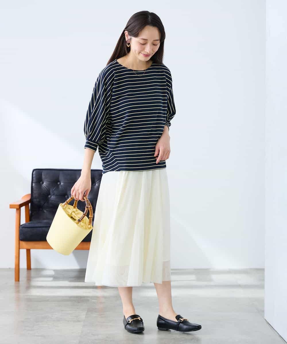 K3KFD03039 a.v.v Elmi(アー・ヴェ・ヴェ) 【低身長サイズ】ボーダードルマントップス ライトイエロー