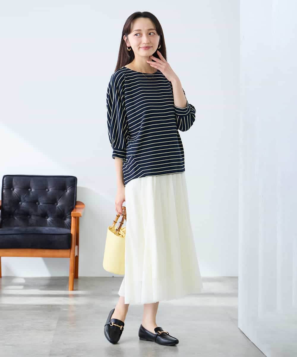 K3KFD03039 a.v.v Elmi(アー・ヴェ・ヴェ) 【低身長サイズ】ボーダードルマントップス ライトイエロー