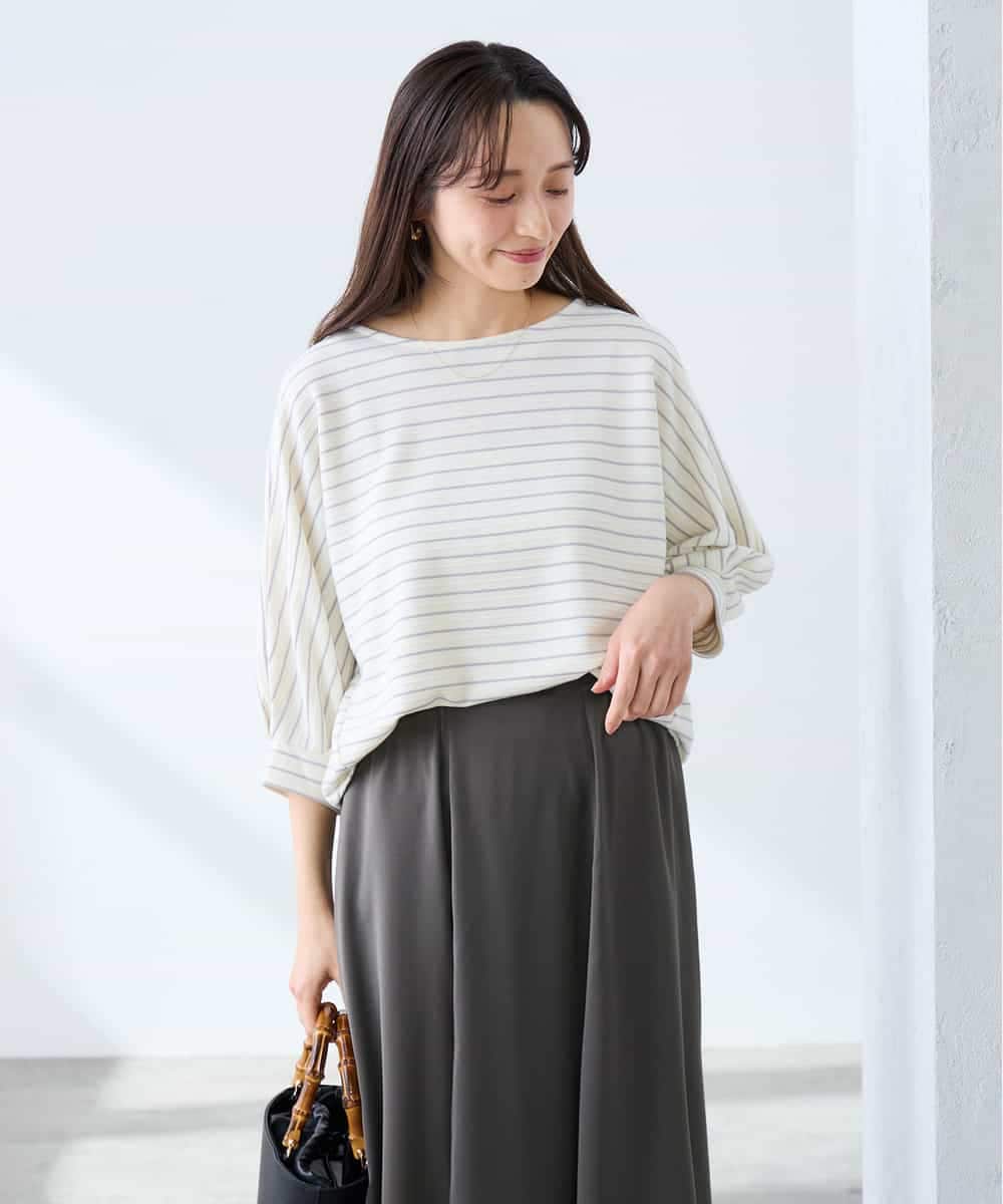 K3KFD03039 a.v.v Elmi(アー・ヴェ・ヴェ) 【低身長サイズ】ボーダードルマントップス ライトイエロー