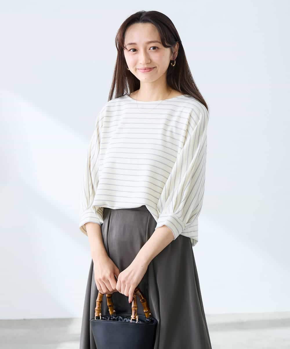 K3KFD03039 a.v.v Elmi(アー・ヴェ・ヴェ) 【低身長サイズ】ボーダードルマントップス ライトイエロー