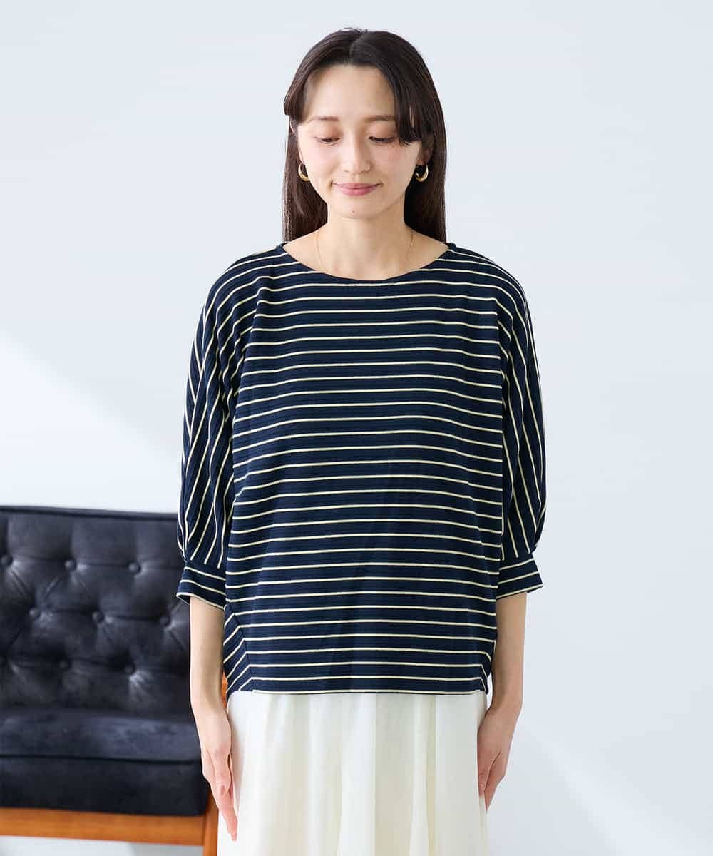 K3KFD03039 a.v.v Elmi(アー・ヴェ・ヴェ) 【低身長サイズ】ボーダードルマントップス ライトイエロー