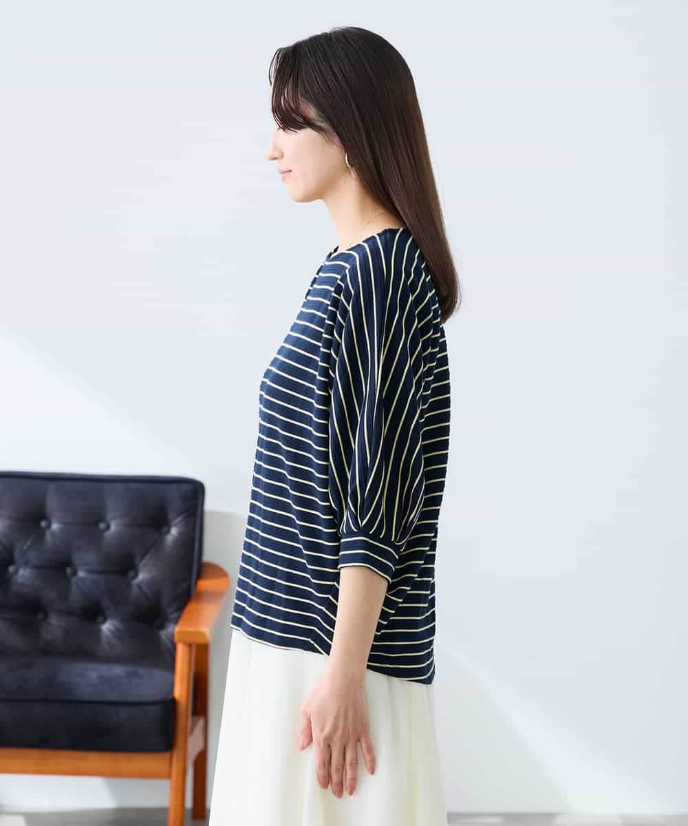 K3KFD03039 a.v.v Elmi(アー・ヴェ・ヴェ) 【低身長サイズ】ボーダードルマントップス ライトイエロー