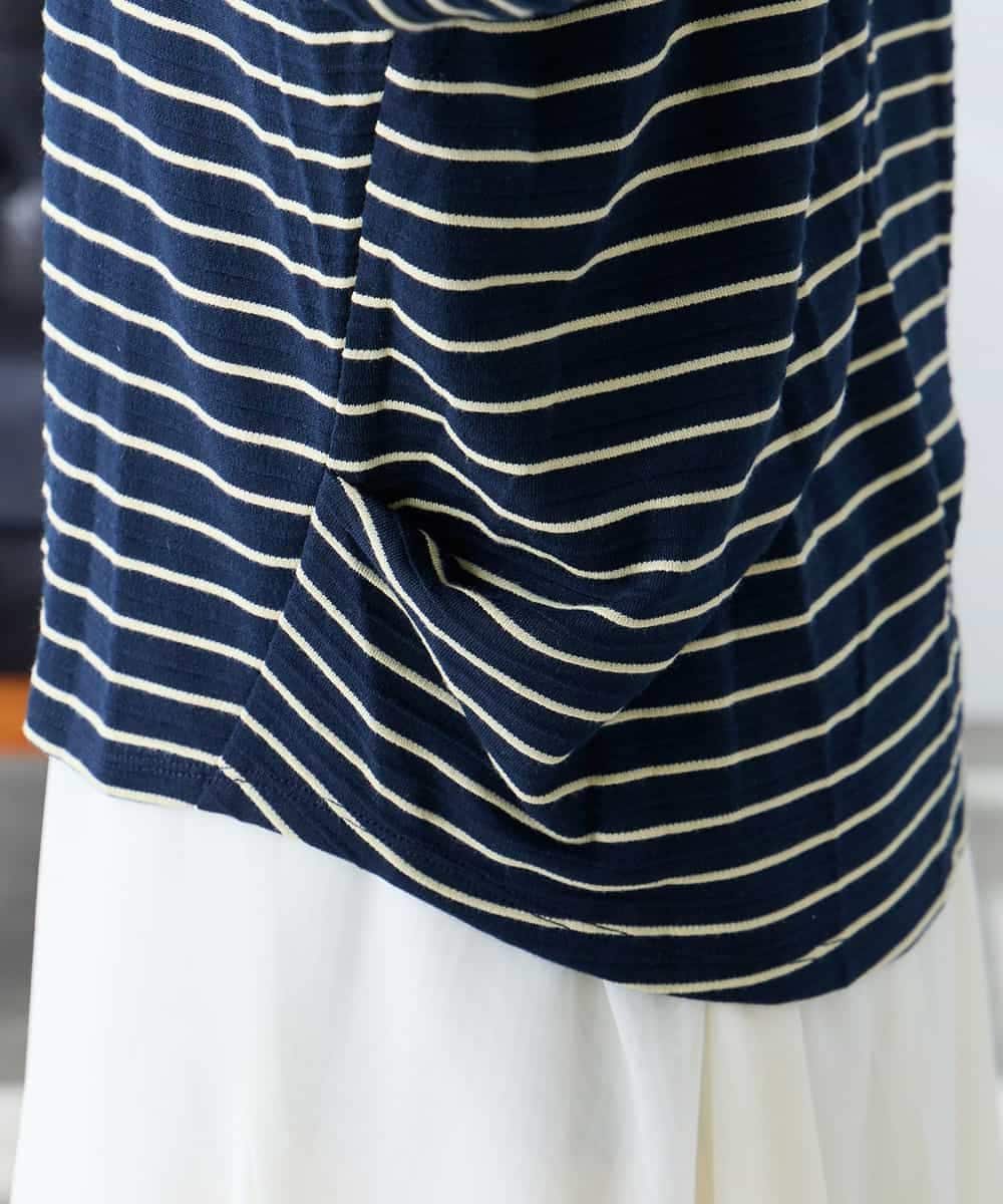 K3KFD03039 a.v.v Elmi(アー・ヴェ・ヴェ) 【低身長サイズ】ボーダードルマントップス ライトイエロー