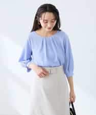 K3KFD21039 a.v.v Elmi(アー・ヴェ・ヴェ) 【低身長サイズ】タックスリーブストライプカットソー ライトブルー