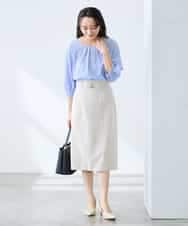 K3KFD21039 a.v.v Elmi(アー・ヴェ・ヴェ) 【低身長サイズ】タックスリーブストライプカットソー ライトブルー