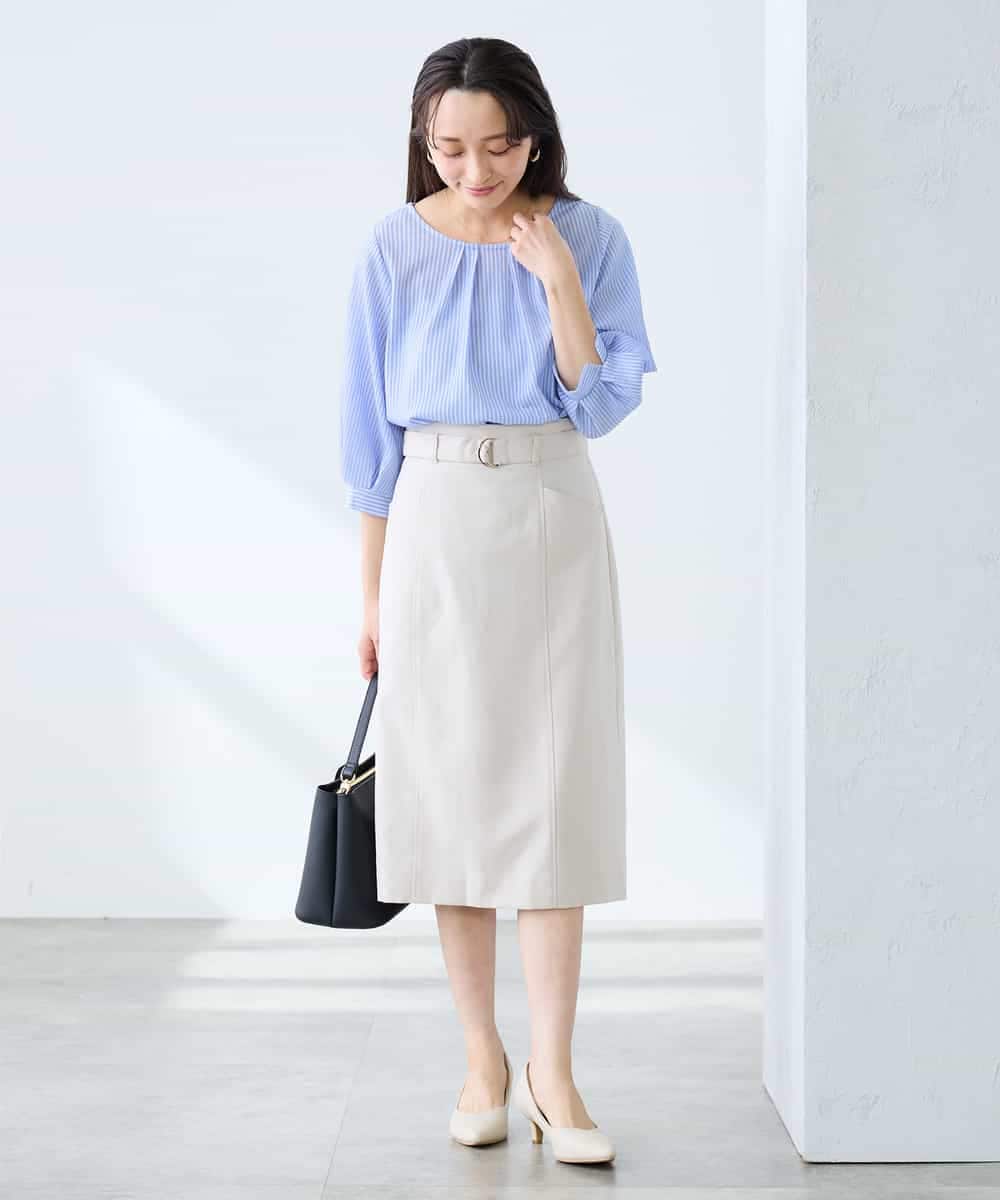 K3KFD21039 a.v.v Elmi(アー・ヴェ・ヴェ) 【低身長サイズ】タックスリーブストライプカットソー ライトブルー