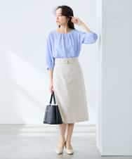 K3KFD21039 a.v.v Elmi(アー・ヴェ・ヴェ) 【低身長サイズ】タックスリーブストライプカットソー ライトブルー