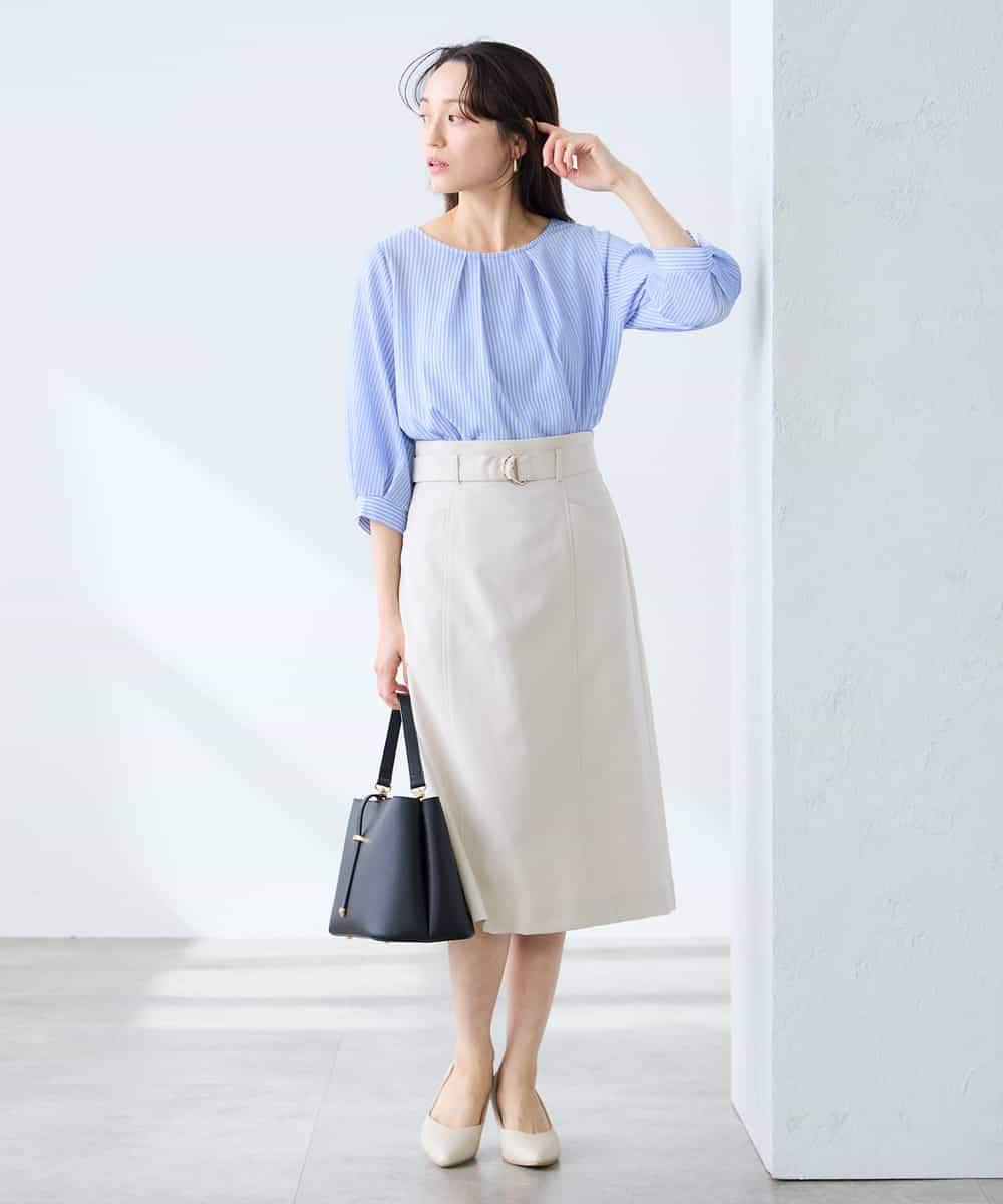 K3KFD21039 a.v.v Elmi(アー・ヴェ・ヴェ) 【低身長サイズ】タックスリーブストライプカットソー ライトブルー