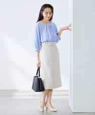 K3KFD21039 a.v.v Elmi(アー・ヴェ・ヴェ) 【低身長サイズ】タックスリーブストライプカットソー ライトブルー