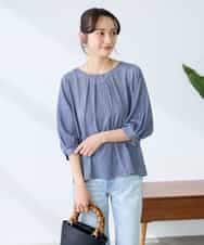 K3KFD21039 a.v.v Elmi(アー・ヴェ・ヴェ) 【低身長サイズ】タックスリーブストライプカットソー ライトブルー