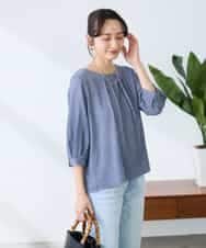 K3KFD21039 a.v.v Elmi(アー・ヴェ・ヴェ) 【低身長サイズ】タックスリーブストライプカットソー ライトブルー