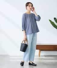 K3KFD21039 a.v.v Elmi(アー・ヴェ・ヴェ) 【低身長サイズ】タックスリーブストライプカットソー ライトブルー