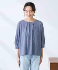 K3KFD21039 a.v.v Elmi(アー・ヴェ・ヴェ) 【低身長サイズ】タックスリーブストライプカットソー ライトブルー