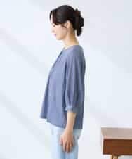 K3KFD21039 a.v.v Elmi(アー・ヴェ・ヴェ) 【低身長サイズ】タックスリーブストライプカットソー ライトブルー