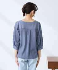 K3KFD21039 a.v.v Elmi(アー・ヴェ・ヴェ) 【低身長サイズ】タックスリーブストライプカットソー ライトブルー