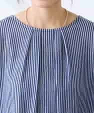 K3KFD21039 a.v.v Elmi(アー・ヴェ・ヴェ) 【低身長サイズ】タックスリーブストライプカットソー ライトブルー