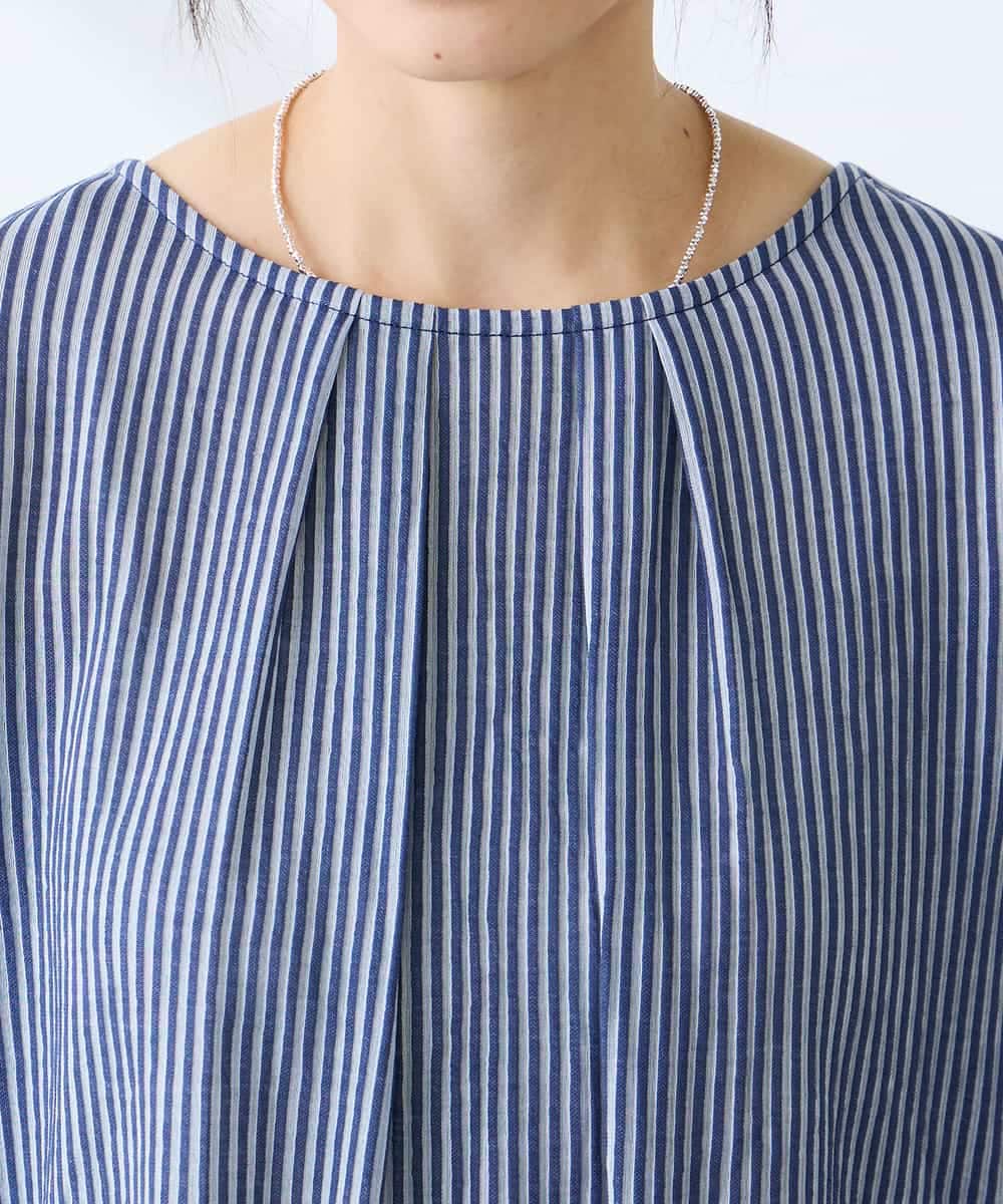 K3KFD21039 a.v.v Elmi(アー・ヴェ・ヴェ) 【低身長サイズ】タックスリーブストライプカットソー ライトブルー