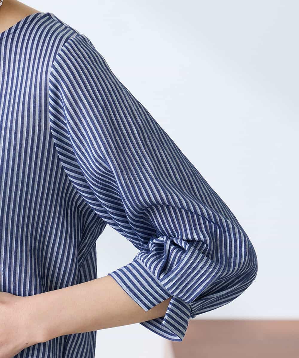 K3KFD21039 a.v.v Elmi(アー・ヴェ・ヴェ) 【低身長サイズ】タックスリーブストライプカットソー ライトブルー