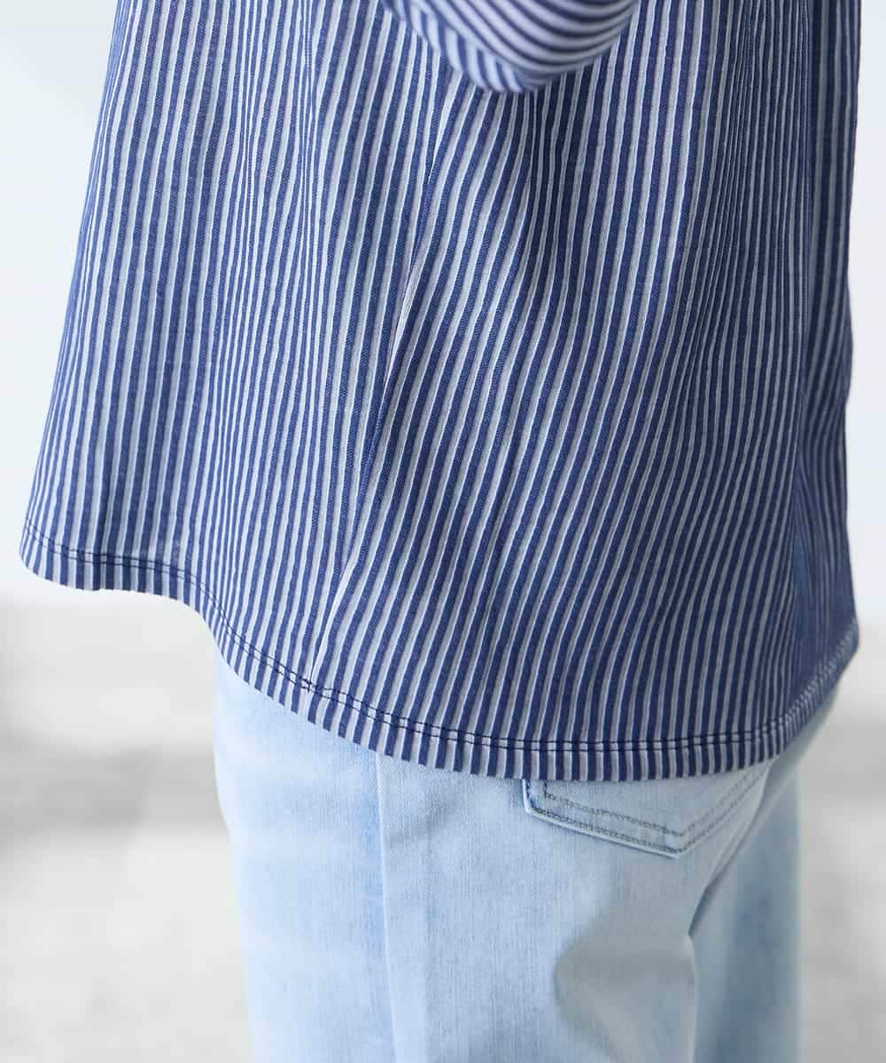 K3KFD21039 a.v.v Elmi(アー・ヴェ・ヴェ) 【低身長サイズ】タックスリーブストライプカットソー ライトブルー