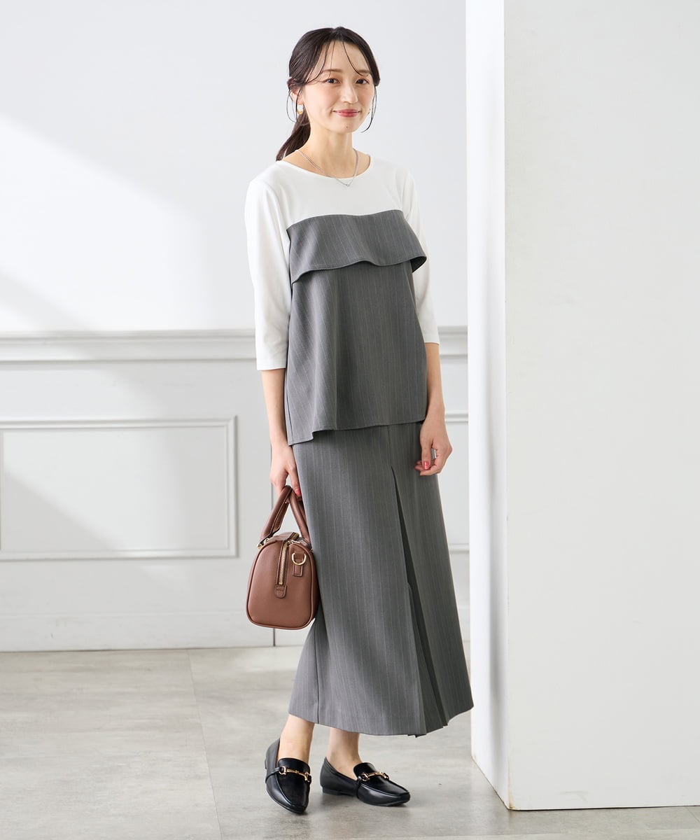 K3KFD23049 a.v.v Elmi(アー・ヴェ・ヴェ) 【低身長サイズ】ビスチェドッキング七分袖カットソー グレー