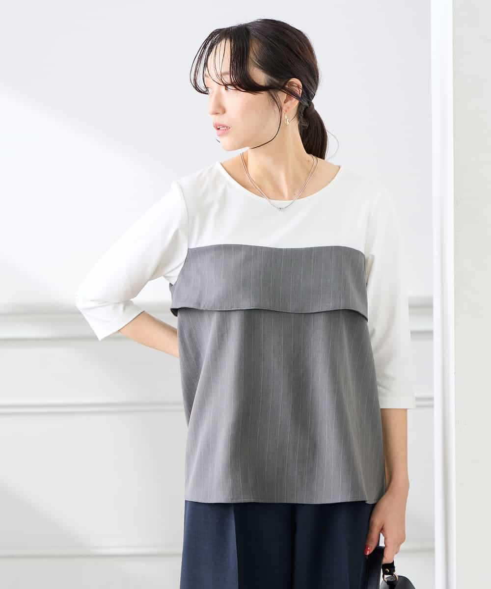 K3KFD23049 a.v.v Elmi(アー・ヴェ・ヴェ) 【低身長サイズ】ビスチェドッキング七分袖カットソー グレー