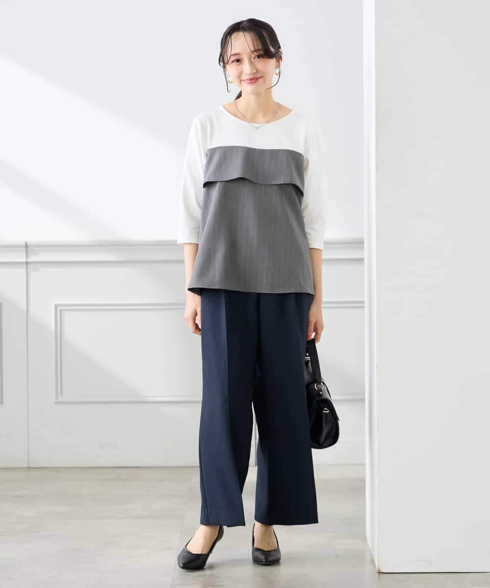 K3KFD23049 a.v.v Elmi(アー・ヴェ・ヴェ) 【低身長サイズ】ビスチェドッキング七分袖カットソー グレー