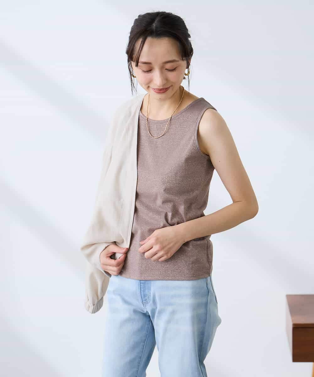 K3KGD08019 a.v.v Elmi(アー・ヴェ・ヴェ) 【低身長サイズ】【前後2WAY】ラメタンクトップ ベージュ