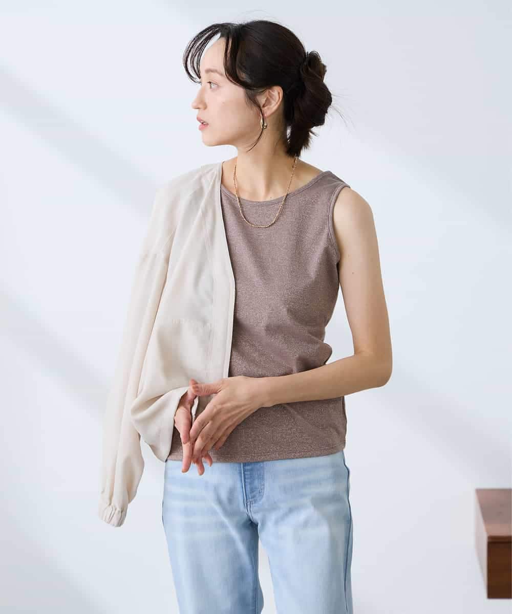 K3KGD08019 a.v.v Elmi(アー・ヴェ・ヴェ) 【低身長サイズ】【前後2WAY】ラメタンクトップ ベージュ