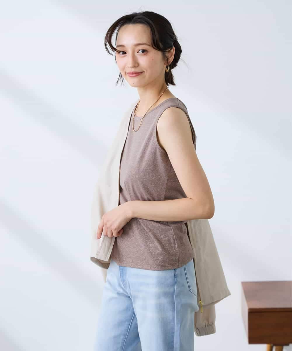 K3KGD08019 a.v.v Elmi(アー・ヴェ・ヴェ) 【低身長サイズ】【前後2WAY】ラメタンクトップ ベージュ